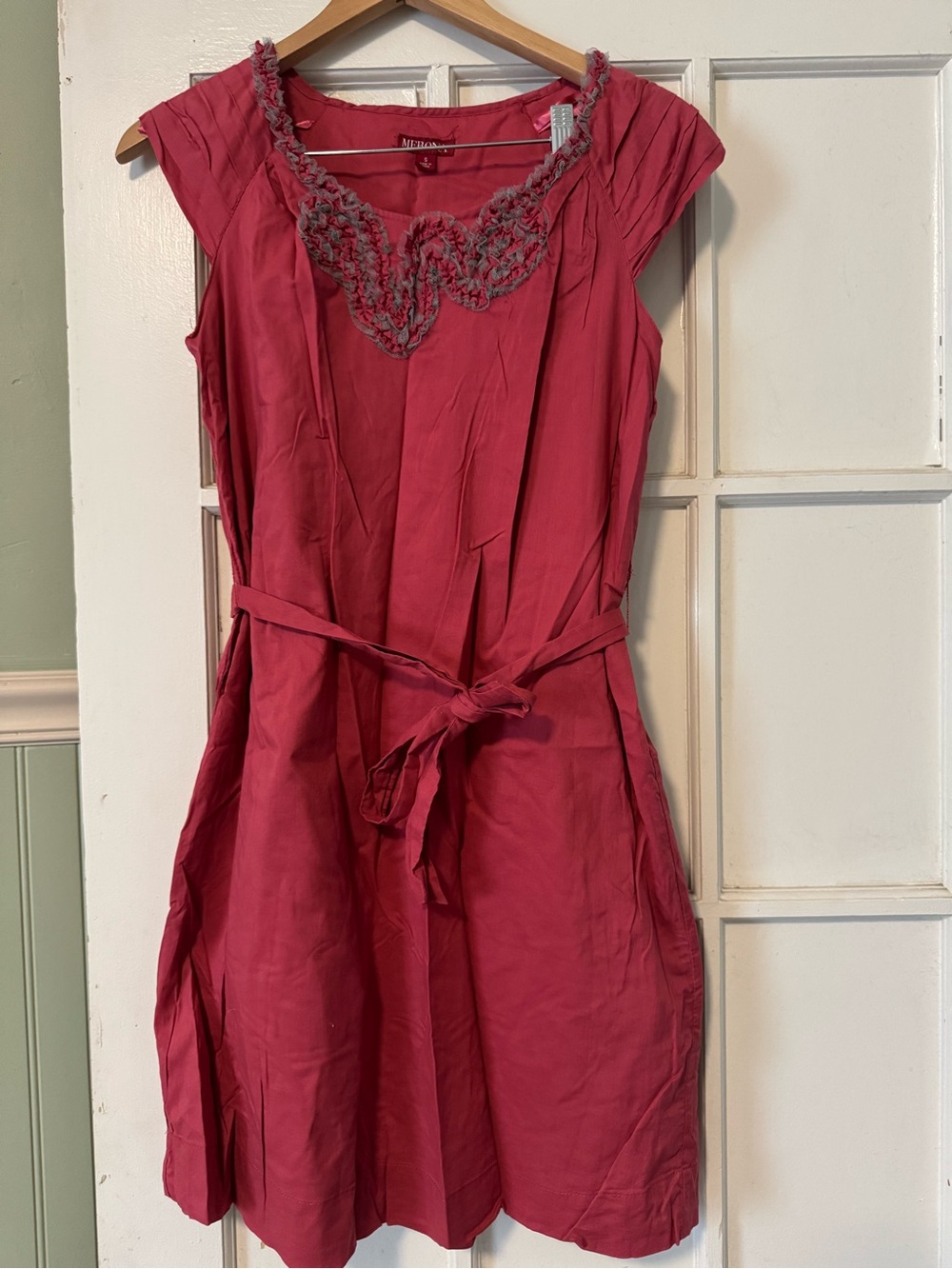 Merona Raspberry Pink Sleeveless Belted Dress with Crochet Neckline